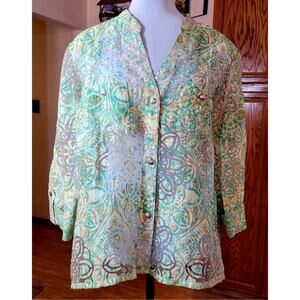 Womens Top 16 Sheer Retro Button Front Pastel Colors Mom Granny Fairy Y2K Boho